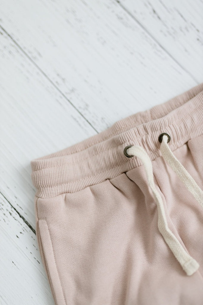 US stockist of Five O' Six's organic cotton, cotton fleece lounge pants in Rose Dust.