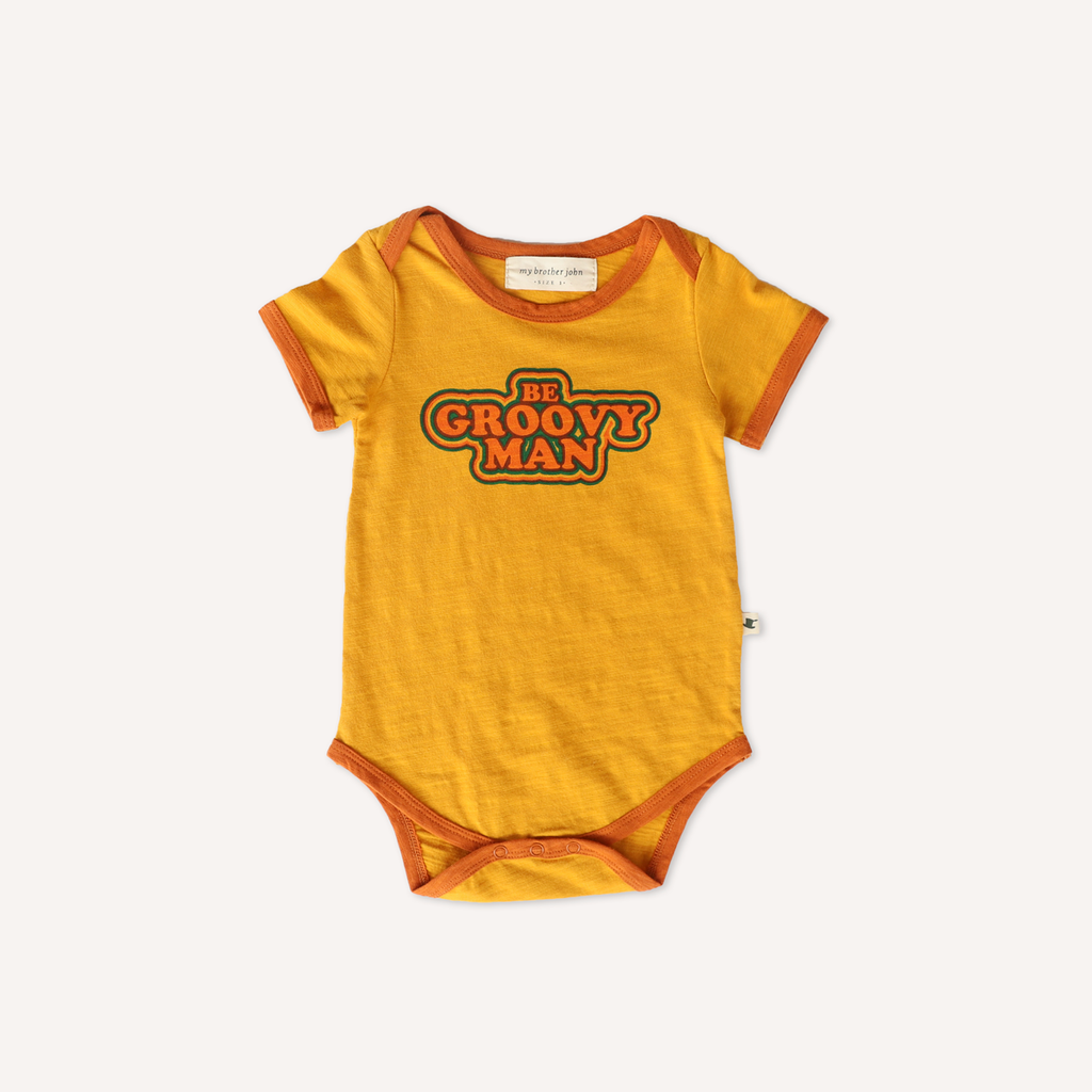 US stockist of My Brother John's short sleeve "Be Groovy Man" bodysuit