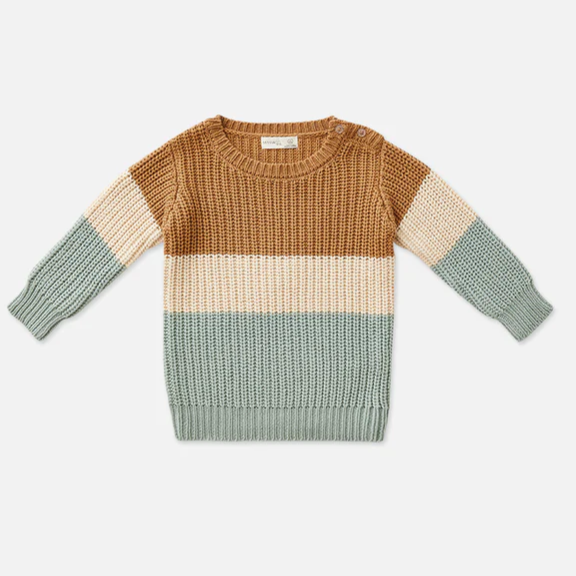 US stockist of Miann & Co's Tri-Tone Chunky Knit Sweater in Caramel Stripe
