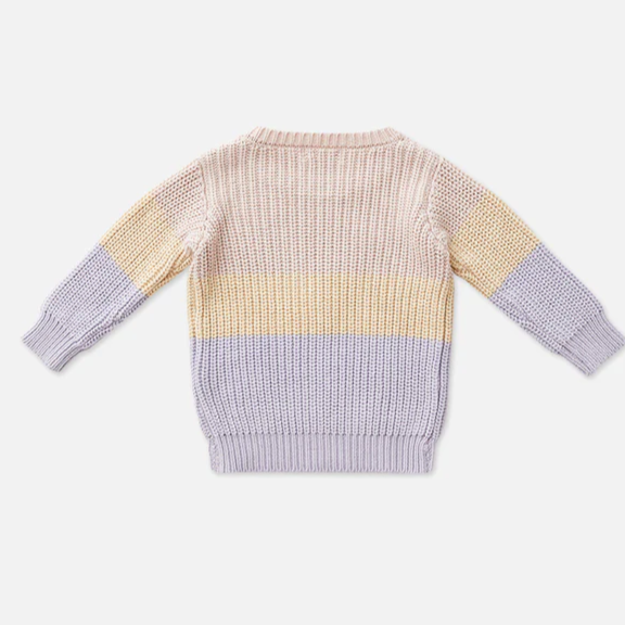 US stockist of Miann & Co's Tri-Tone chunky knit sweater in Lavender Stripe