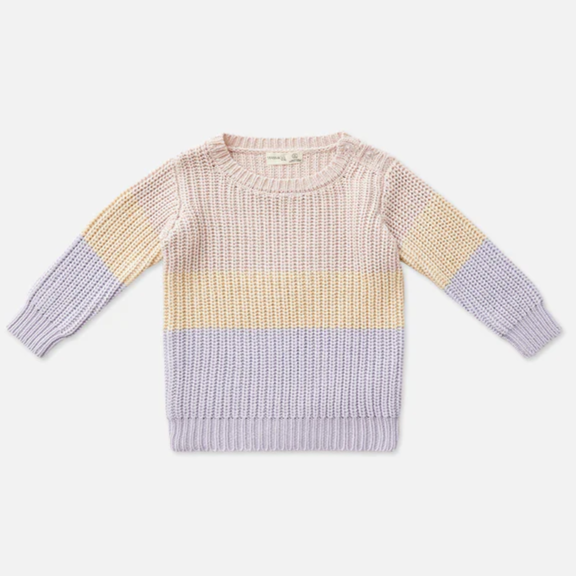 US stockist of Miann & Co's Tri-Tone chunky knit sweater in Lavender Stripe