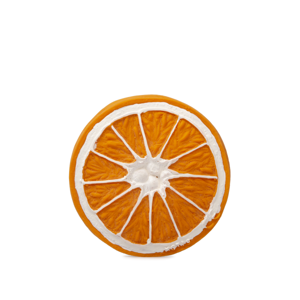 US stockist of Oli & Carol's Clementino the orange teether/bath toy. Made from 100% natural sustainable rubber with no holes.