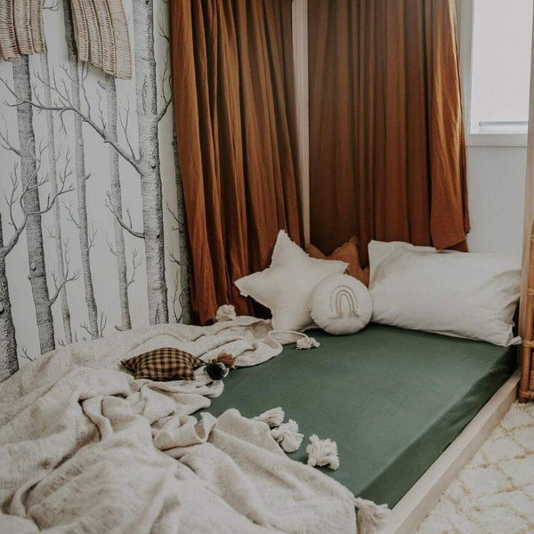 US stockist of Snuggle Hunny Kid's Olive stretch cotton jersey crib sheet.