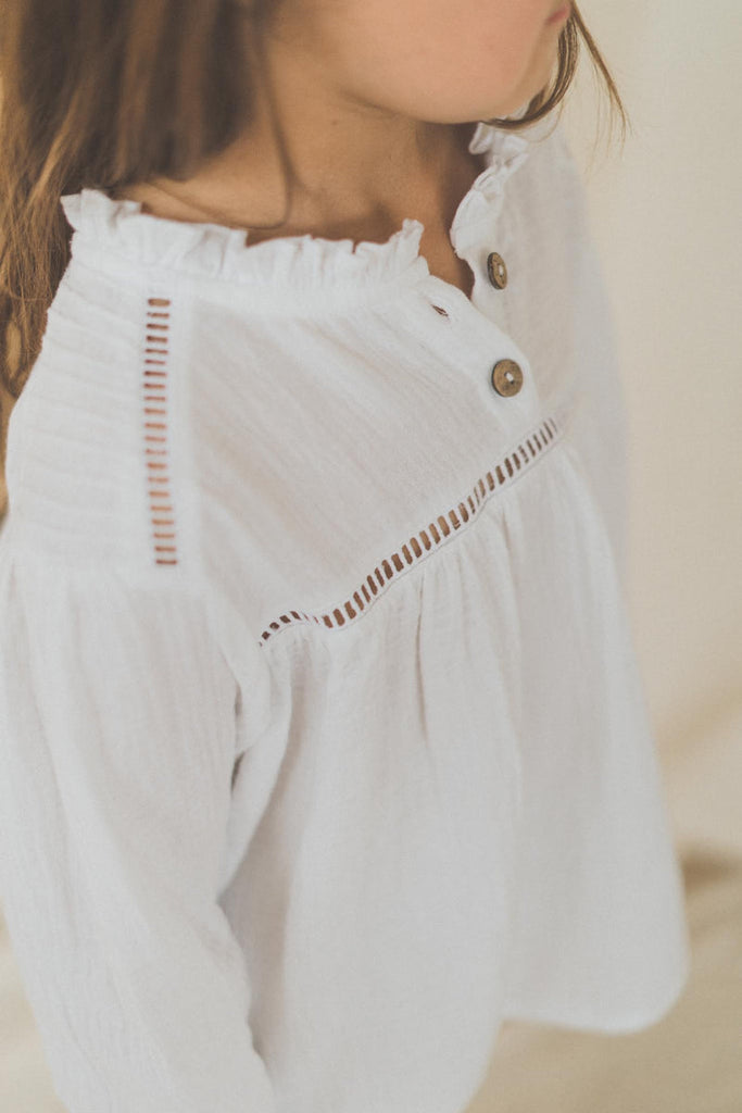 US stockist of Illoura the Label's long sleeve Frankie blouse in white.