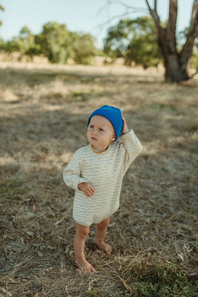 US stockist of Grown's gender neutral Organic Knit Romper in River