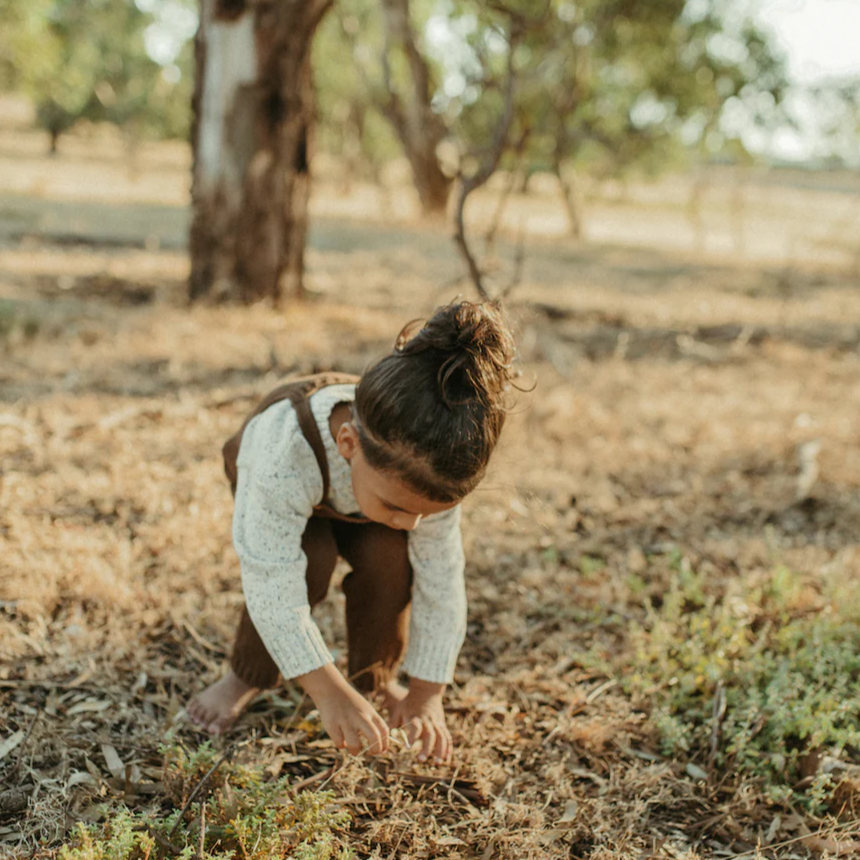 US stockist of Grown's gender neutral, Organic Knit Overalls in Espresso