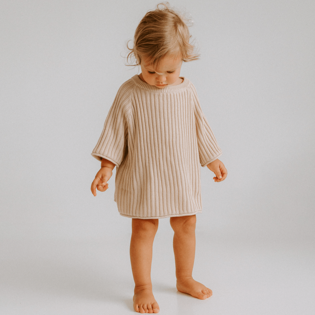 US stockist of Illoura the Label's short sleeve, cotton rib essential knit tee in Biscuit.