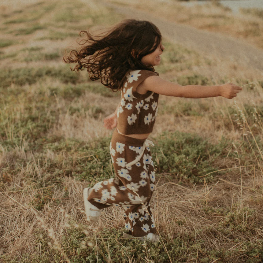 US stockist of Grown's organic knit flare pants in Petal