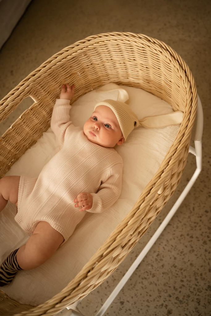 US stockist of Grown's organic ribbed bodysuit in Pink Salt