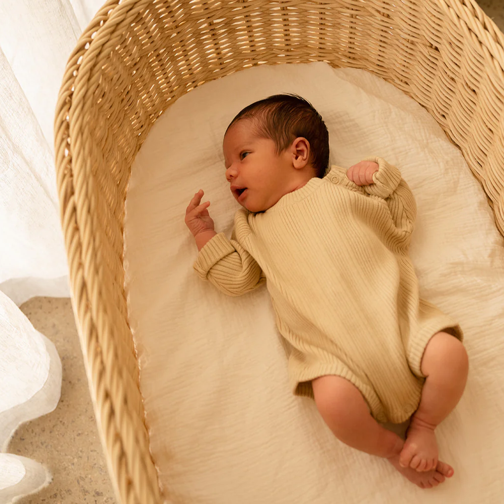 US stockist of Grown's gender neutral, organic ribbed bodysuit in Oyster