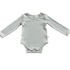 US stockist of India + Grace The Label's gender neutral, dusty sage long sleeved ribbed cotton bodysuit.  Features crotch snap.
