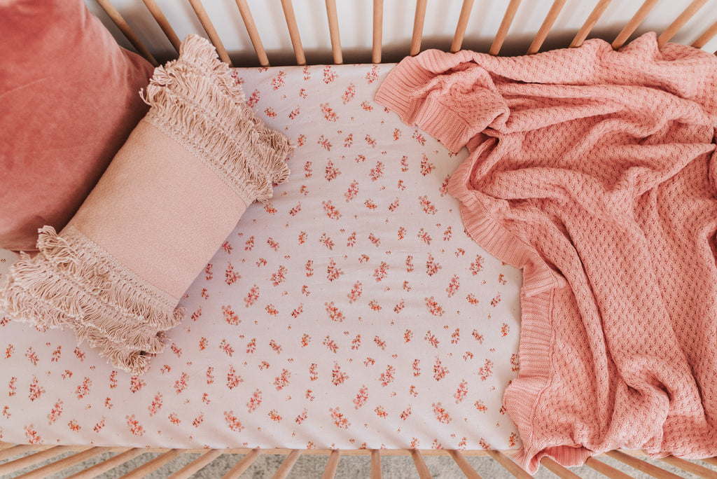 US stockist of Snuggle Hunny Kid's Esther floral crib sheet.