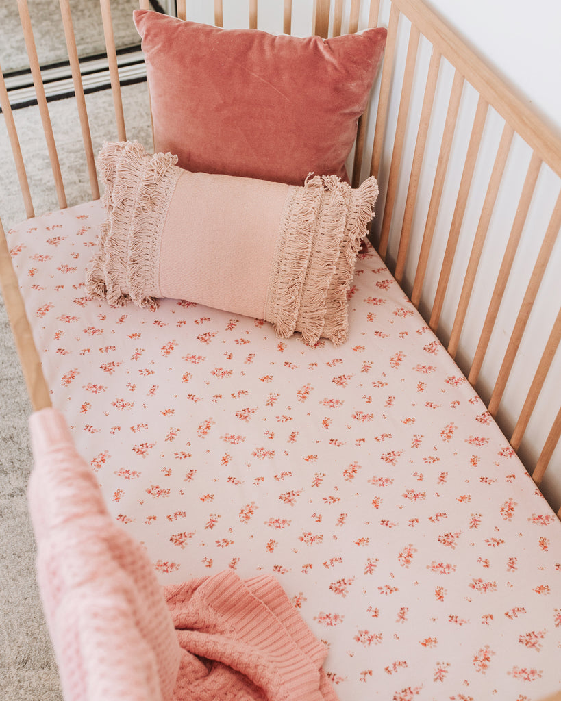 US stockist of Snuggle Hunny Kid's Esther floral crib sheet.