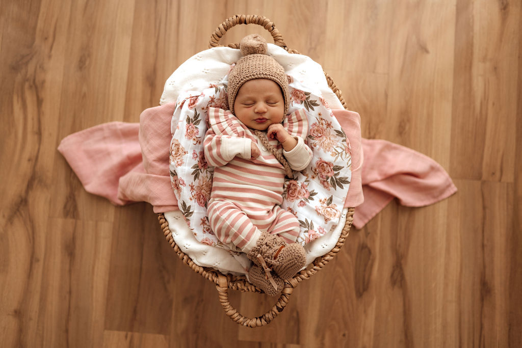 US stockist of Snuggle Hunny Kid's Merino wool bonnet & bootie set in Fawn.