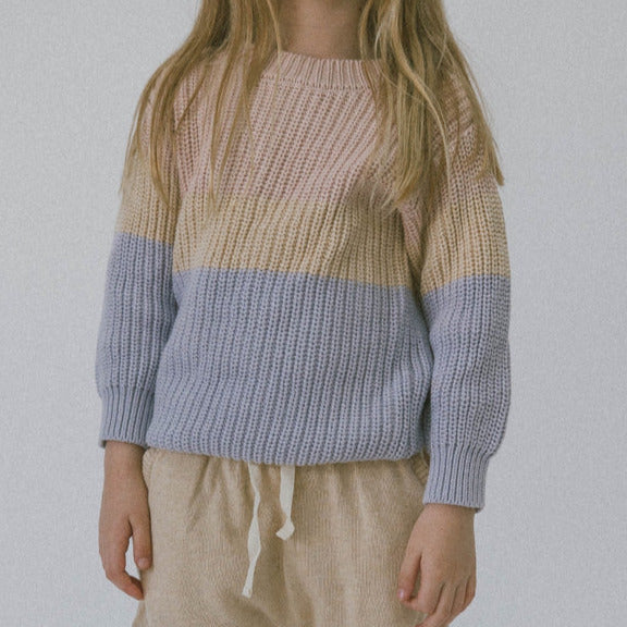 US stockist of Miann & Co's Tri-Tone chunky knit sweater in Lavender Stripe