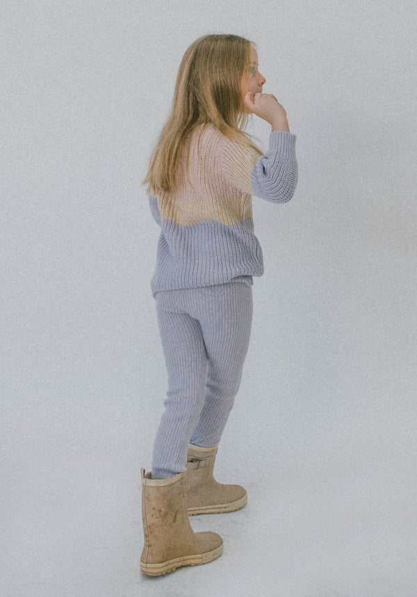 US stockist of Miann & Co's Tri-Tone chunky knit sweater in Lavender Stripe