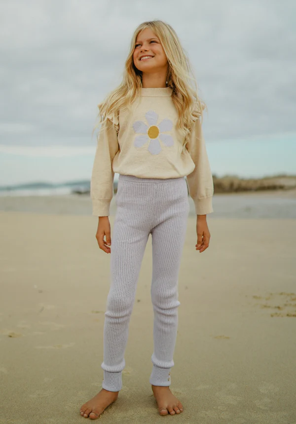US stockist of Miann & Co's frill knit sweater in Lavender Daisy