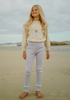 US stockist of Miann & Co's frill knit sweater in Lavender Daisy