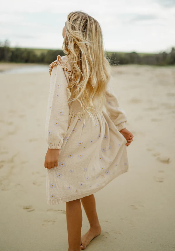 US stockist of Miann & Co's Frill Knit Dress in Lavender Bouquet