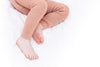 US stockist of Silly Silas gender neutral retro ribbed footed tights in light brown.  Made from 100% cotton and featuring braces.