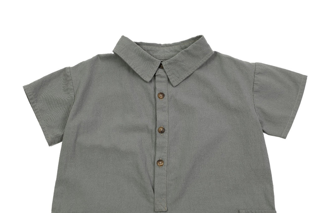 US stockist of Donsje's handmade, gender neutral Aspen Jumpsuit in Ocean Grey.