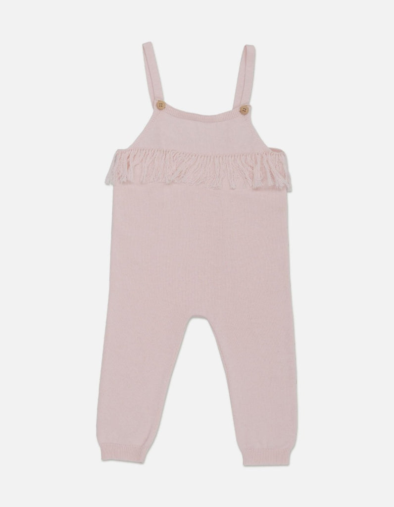 US stockist of Grown organic cotton blush pink frill overalls