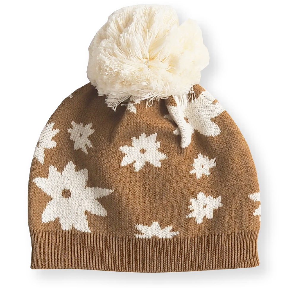 US stockist of Grown Clothing's organic cotton, gender neutral, Winter Garden Pom Pom Beanie in Bronze.