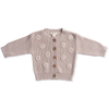 US stockist of Grown Clothing's Ribbed Flower Cardigan in Violet Marle.  Features beautiful embroidered flowers on front.