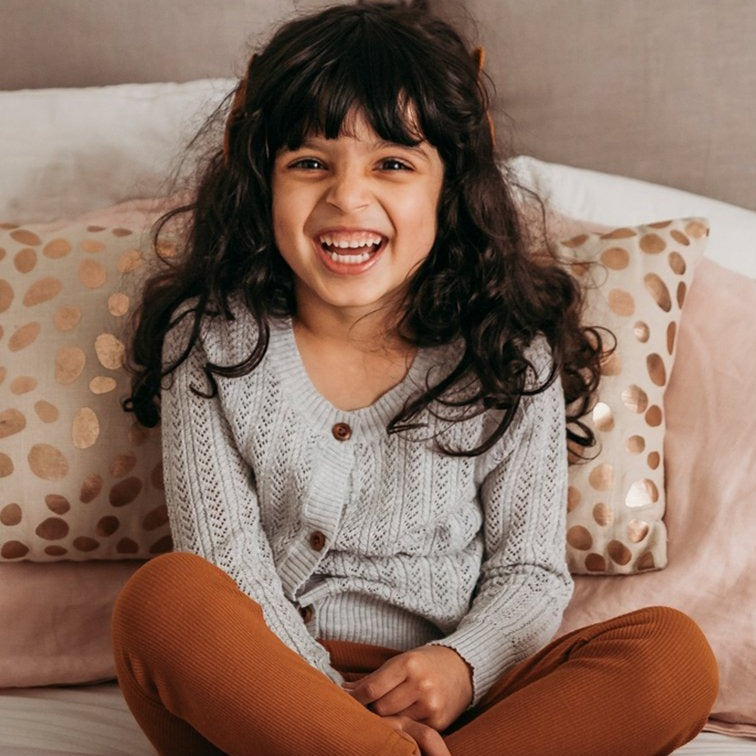 US stockist of Karibou Kids 100% cotton Penny cardigan in Grey Marle.