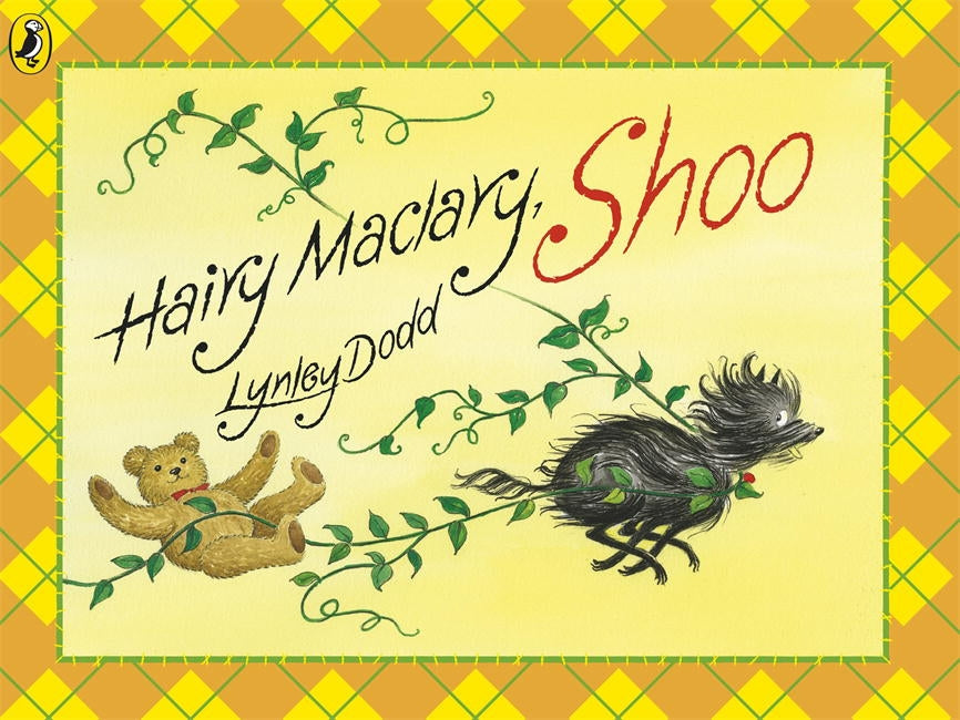 US of New Zealand iconic books series; Hairy Mclary.  This book is Hairy McClary, Shoo.  Written by Lynley Dodd in paperback format.
