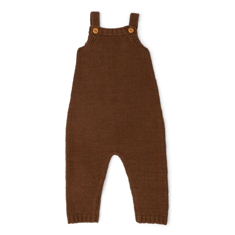 US stockist of Grown's gender neutral, Organic Knit Overalls in Espresso