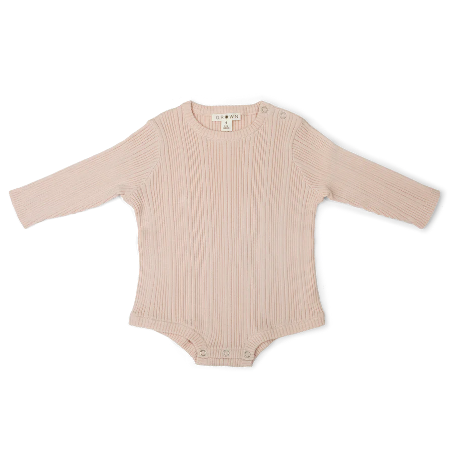 US stockist of Grown's organic ribbed bodysuit in Pink Salt