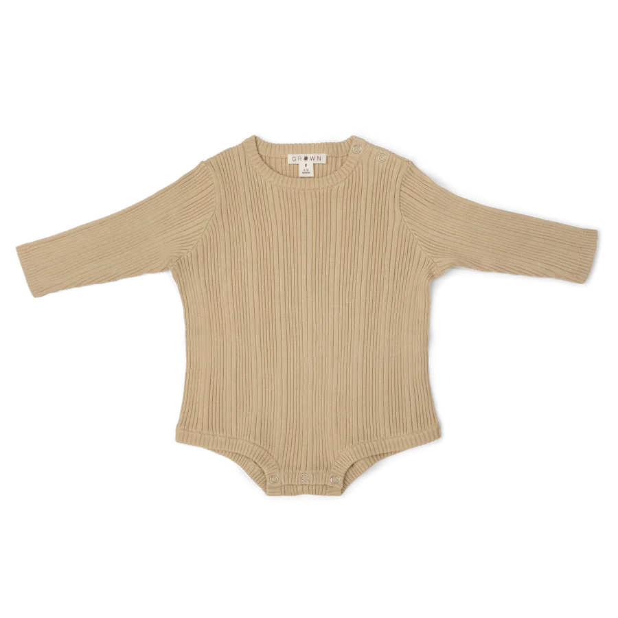 US stockist of Grown's gender neutral, organic ribbed bodysuit in Oyster