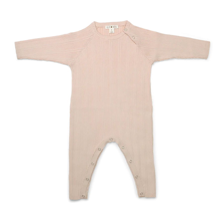 US stockist of Grown's  organic ribbed jumpsuit in Pink Salt