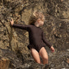 US stockist of Salty Swimwear's Eco Rib, long sleeve rashsuit in Chocolate.  Made from UPF 50+ Repreve Eco Rib fabric.