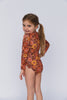 US stockist of Salty Swimwear's long sleeve rashsuit in In Bloom Tuscan.  Made from UPF 50+ Repreve fabric.