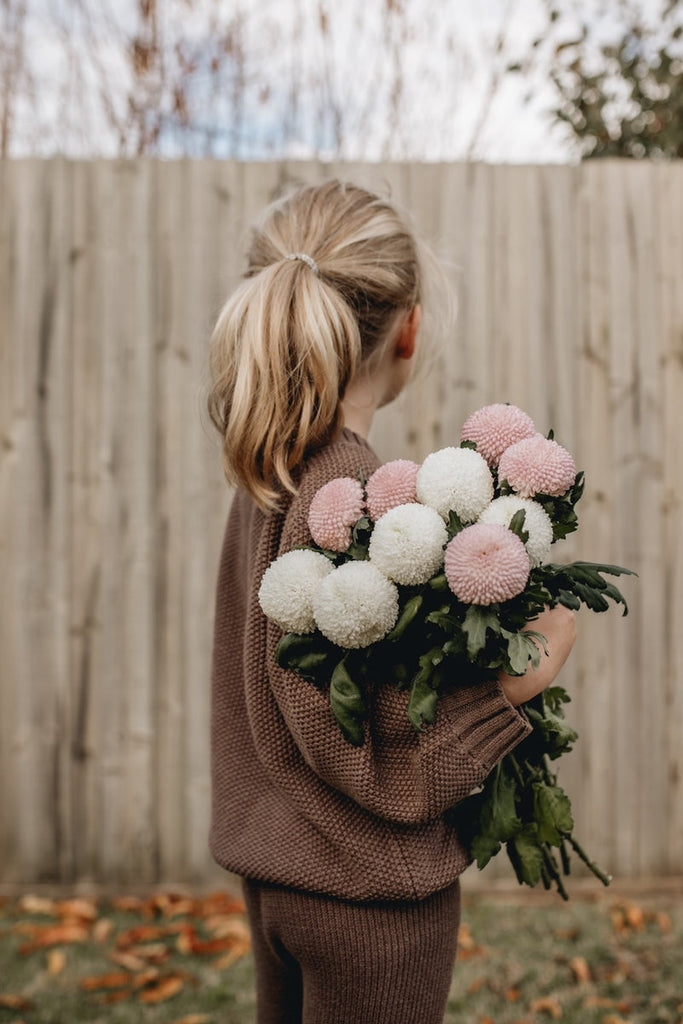 US stockist of Five O'Six's organic cotton, gender neutral chunky knit sweater in Truffle.