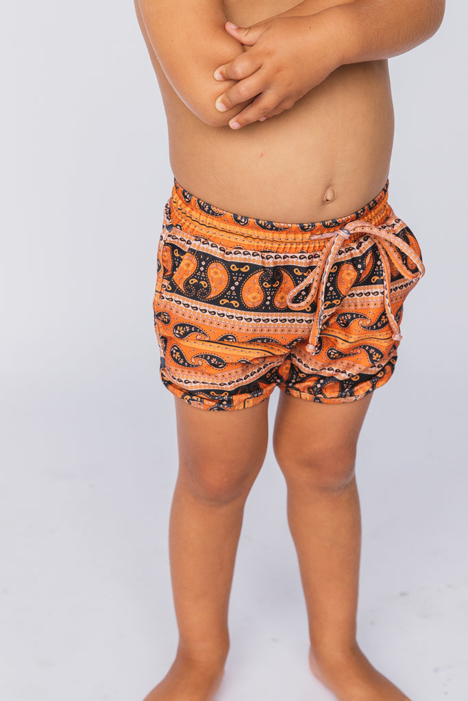 US stockist of Salty Swimwear's Jett Swim Trunks in Midnight Pretty Paisley.