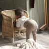 US stockist of Silly Silas gender neutral retro ribbed footed tights in Peanut blend.  Made from 100% cotton and features braces.