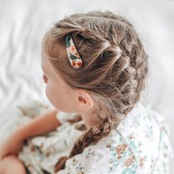 US stockist of Josie Joan's set of two Brooklyn floral snap clips.