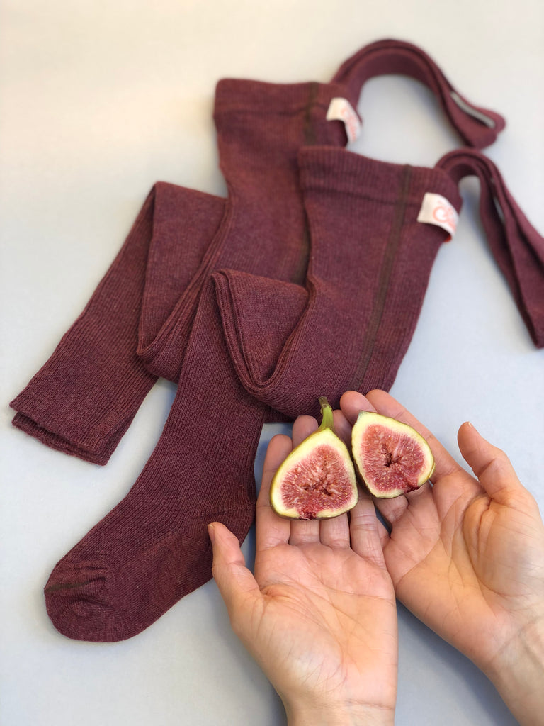 US stockist of Silly Silas' Fig Blend footed cotton tights.