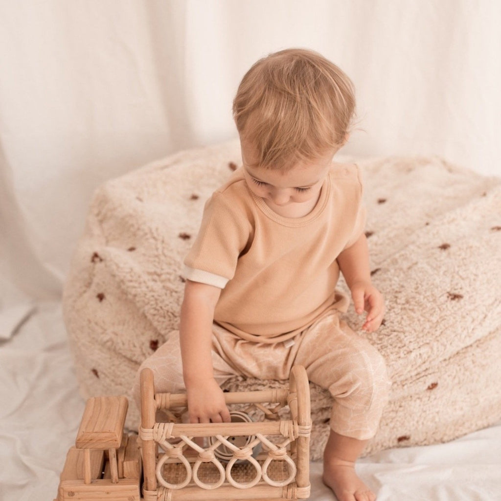 US stockist of India & Grace's short sleeve Hazelnut t-shirt.  Made from soft ribbed cotton with cream cuffs.