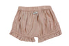 US stockist of Donsje's linen blend, Gwenda Bloomers in Vintage Pink.  Features a ruffle hem.