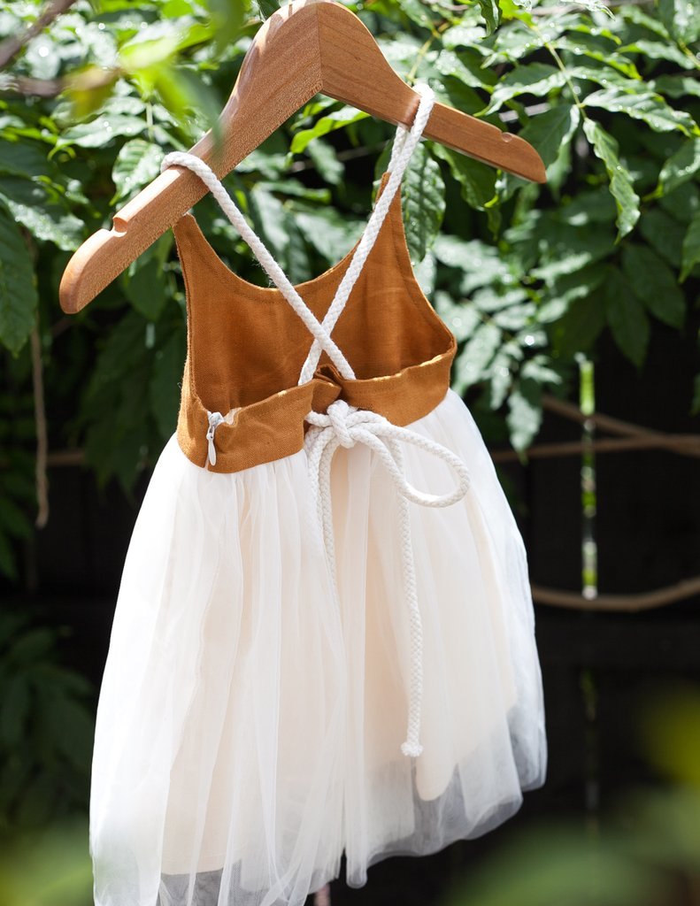 US stockist of Karibou Kids Willa Linen Reversible Tutu dress in Woodland.