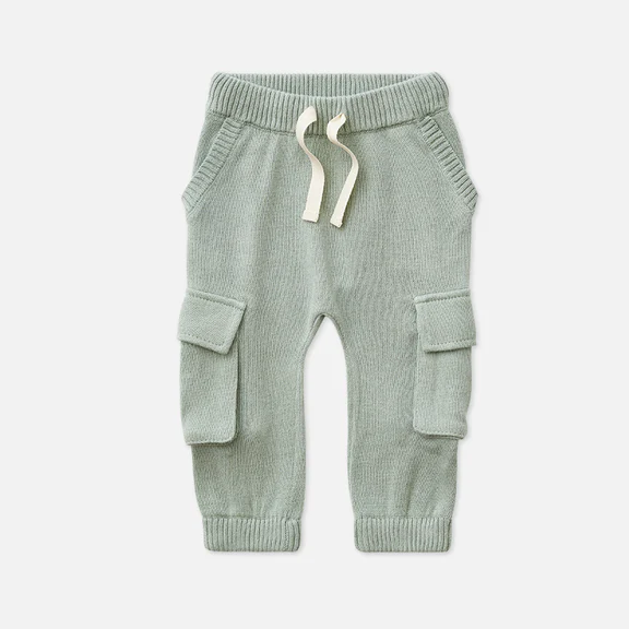 US stockist of Miann & Co's knit cargo pants in Whisper Green