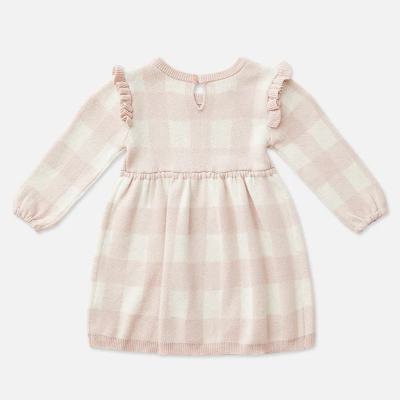 US stockist of Miann & Co's Frill Knit Dress in Ballet Pink Gingham