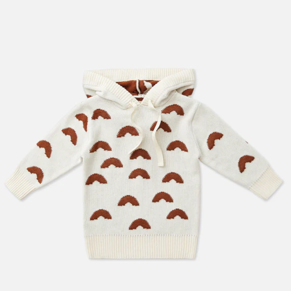 US stockist of Miann & Co's knit hooded baby sweater in Rainbow