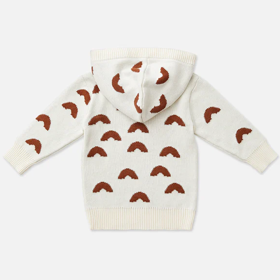 US stockist of Miann & Co's knit hooded baby sweater in Rainbow