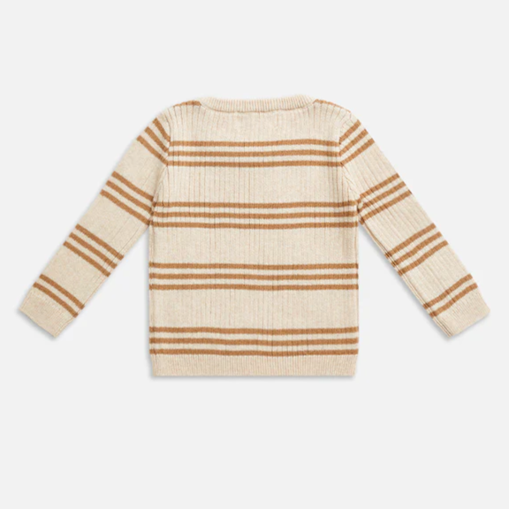 US stockist of Miann & Co's texture rib l/slv tee in Caramel Stripe
