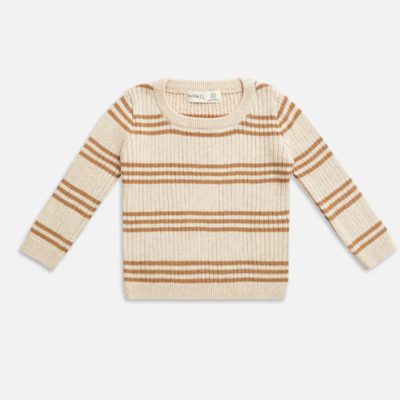 US stockist of Miann & Co's texture rib l/slv tee in Caramel Stripe